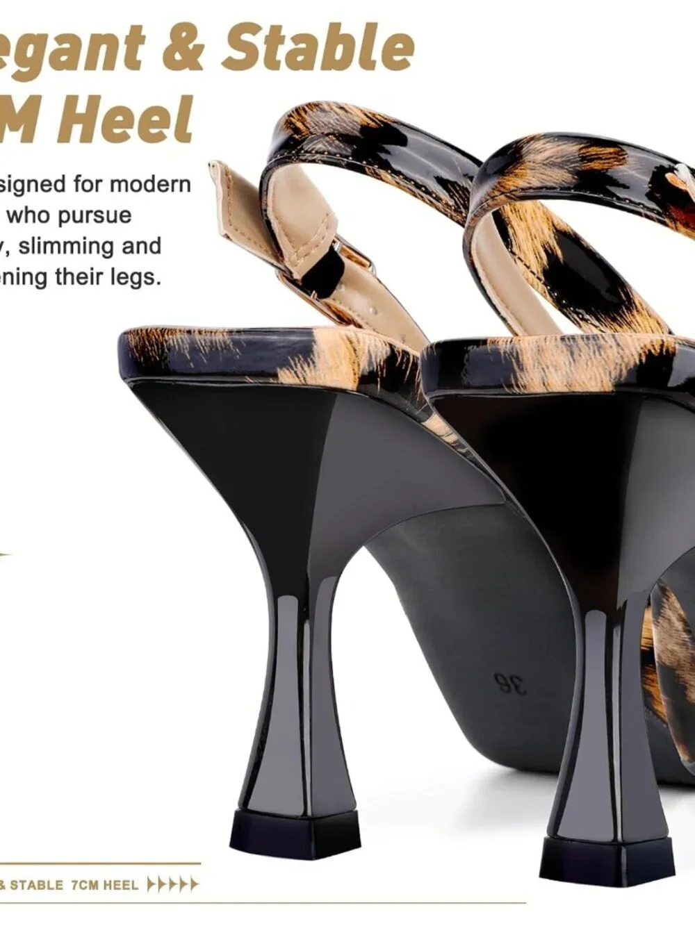 Women's Leopard Print Pointed Toe Slingback Kitten Heels Sandal Buckle Strap